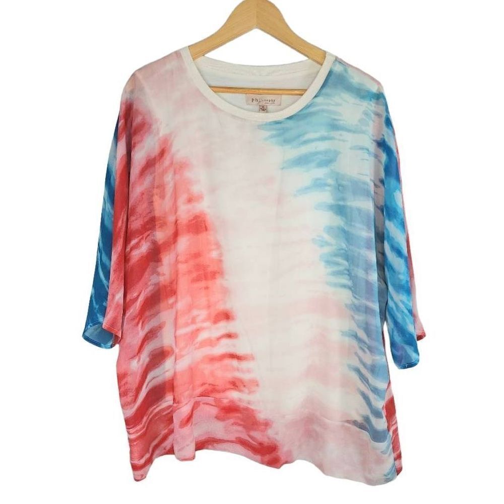 PHILOSOPHY Republic Clothing Women's  Tie-Dye Rainbow Sheer Top Size XL
